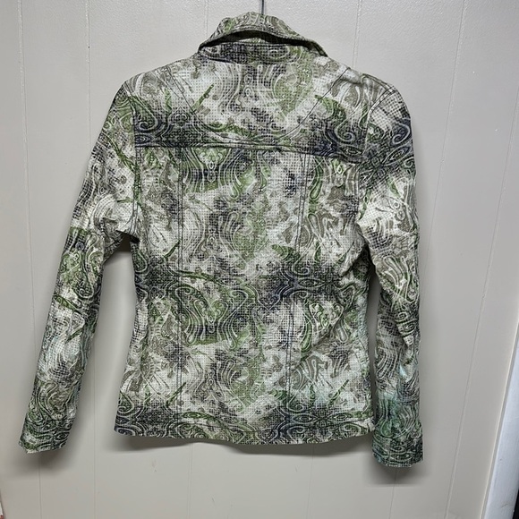 KEREN hart Green Jean Jacket with Artistic Botanical Print - Picture 6 of 13